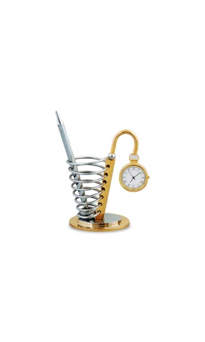 PEN STAND WITH CLOCK GOLDEN 