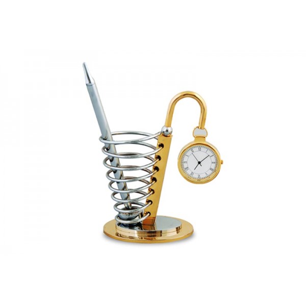 PEN STAND WITH CLOCK GOLDEN 