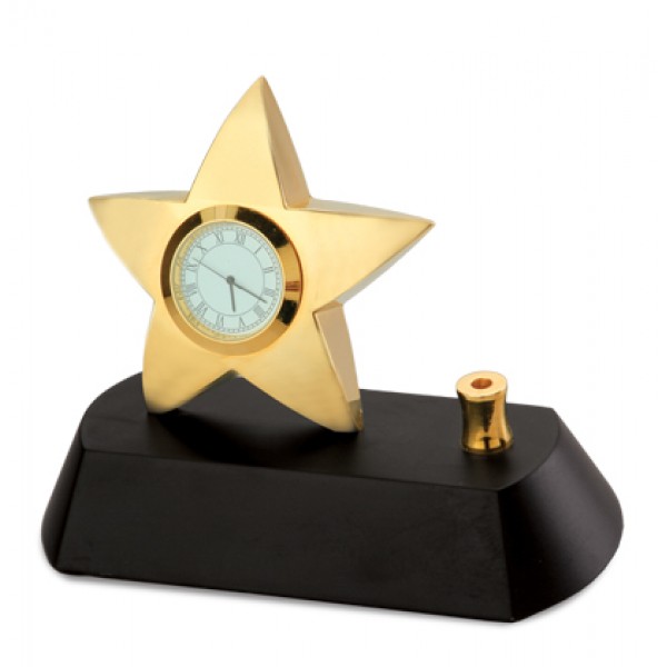 STAR SHAPE CLOCK WITH PEN STAND METAL