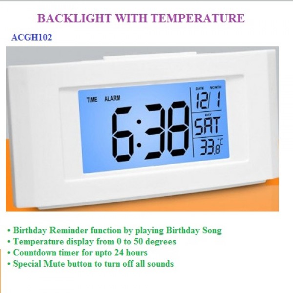 BACKLIGHT CLOCK WITH TEMPERATURE