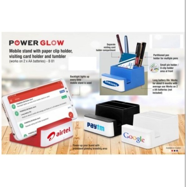  POWERGLOW MOBILE STAND WITH PAPER CLIP HOLDER, VISITING CARD HOLDER AND TUMBLER