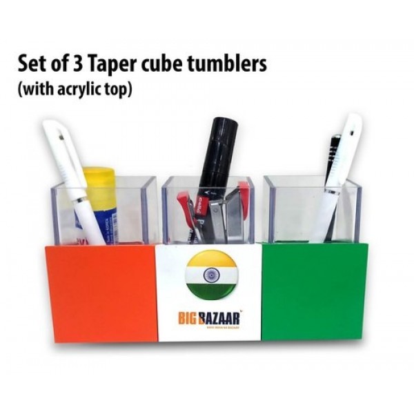 SET OF 3 TAPER CUBE TUMBLERS WITH ACRYLIC TOP