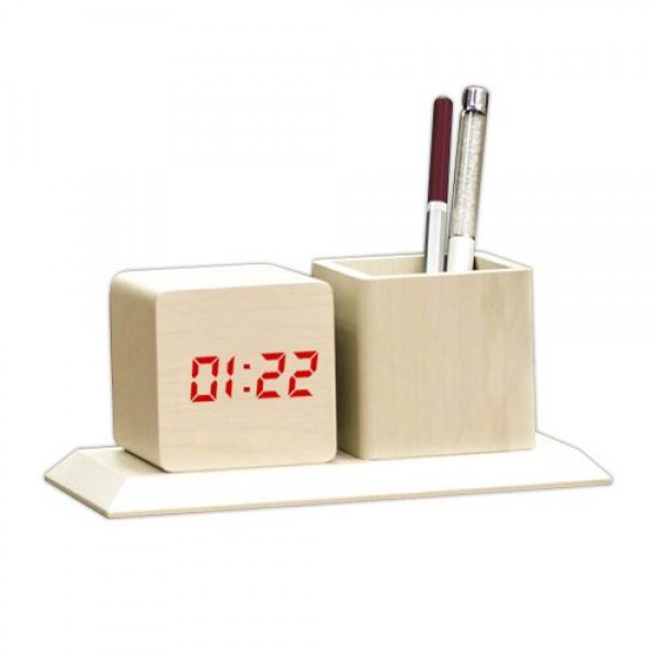 WOODEN TABLETOP WITH DIGITAL LED CLOCK