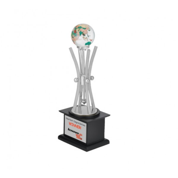 trophy with printed globe