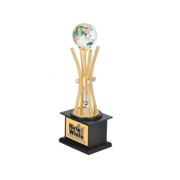 trophy with printed globe golden